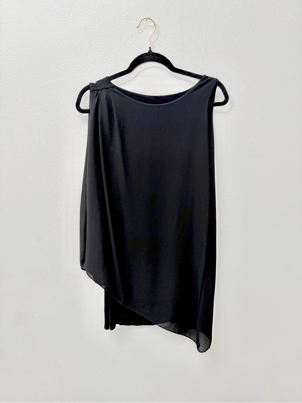 Italian Black Chiffon Overlay Classy Cocktail Mini Dress Asymmetrical Old Money